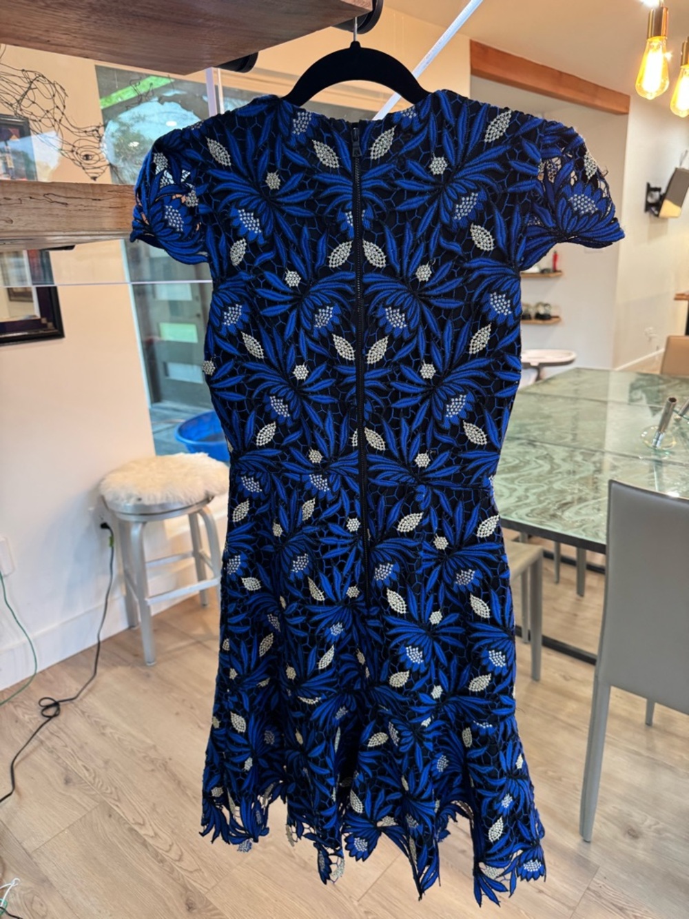 Alice + Olivia Royal Blue & silver Floral Lace Mini Dress